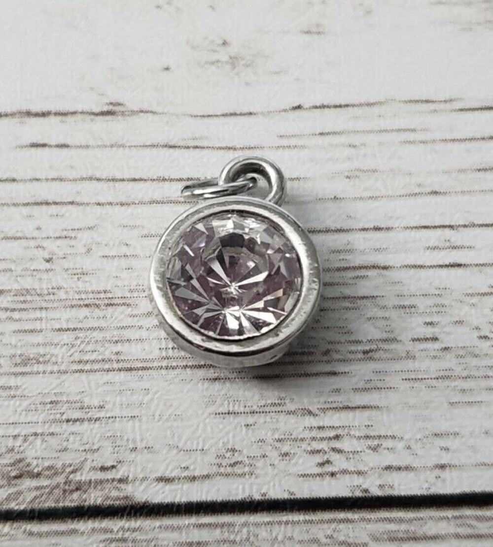 Silver Tone Small Circle Clear Gem Pendant (No Chain Included)